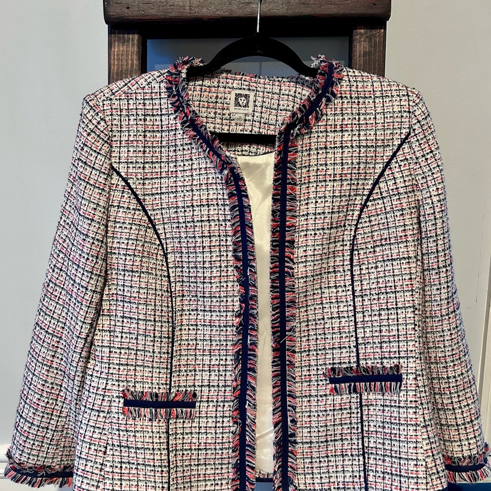 Anne Klein Black and White Blazer Classic Tweed Style